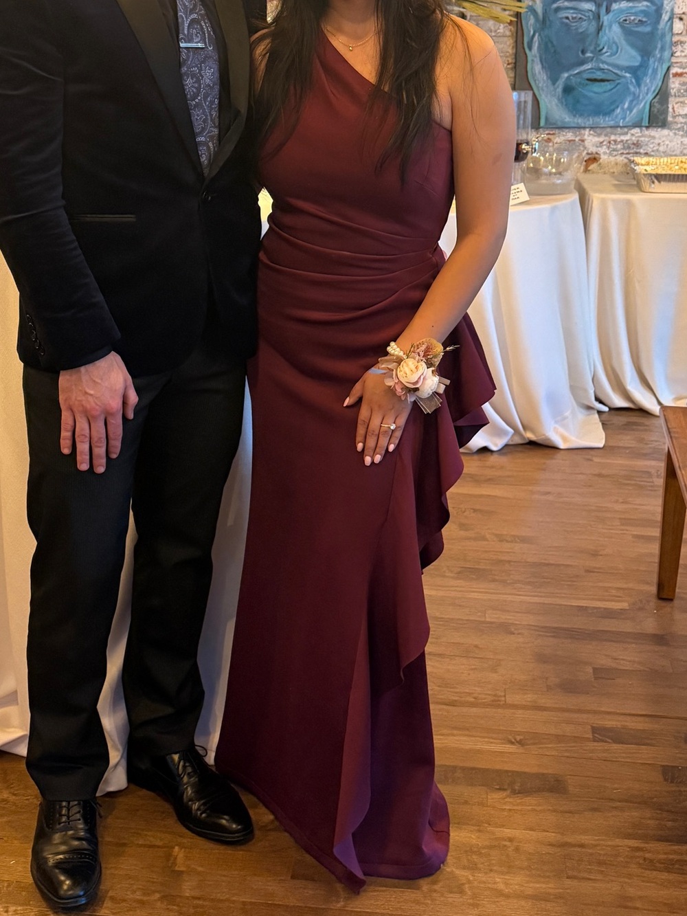 One-Shoulder Burgundy Evening Gown